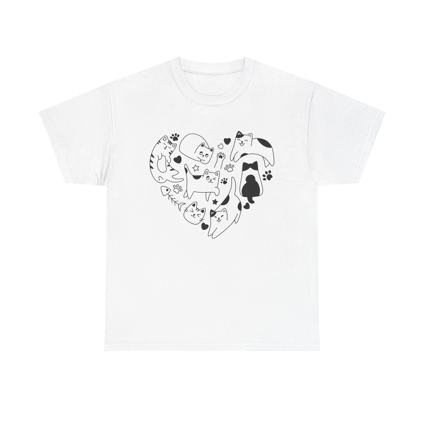 Cat Lover Heavy Cotton Tee | Heart Design | Cute Animal Gifts