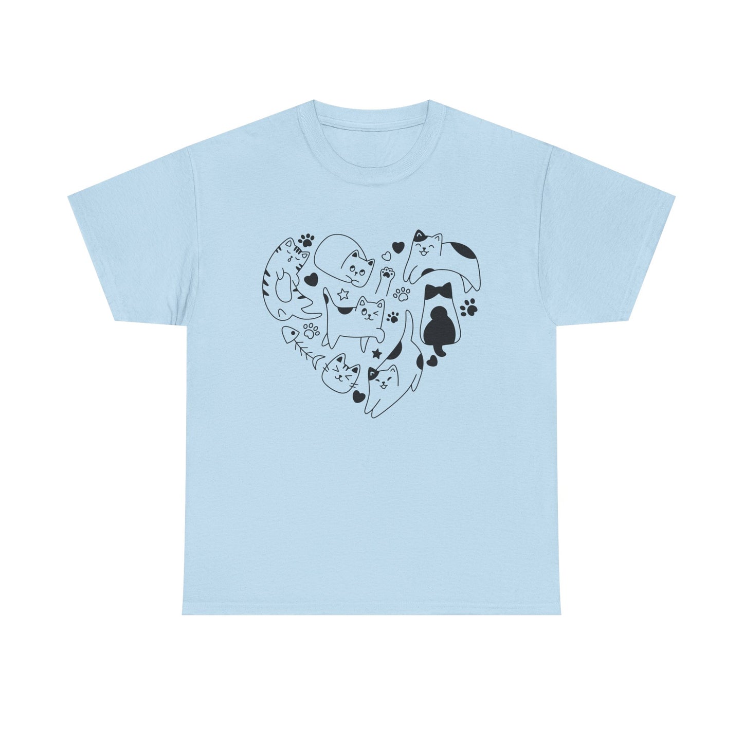 Cat Lover Heavy Cotton Tee | Heart Design | Cute Animal Gifts