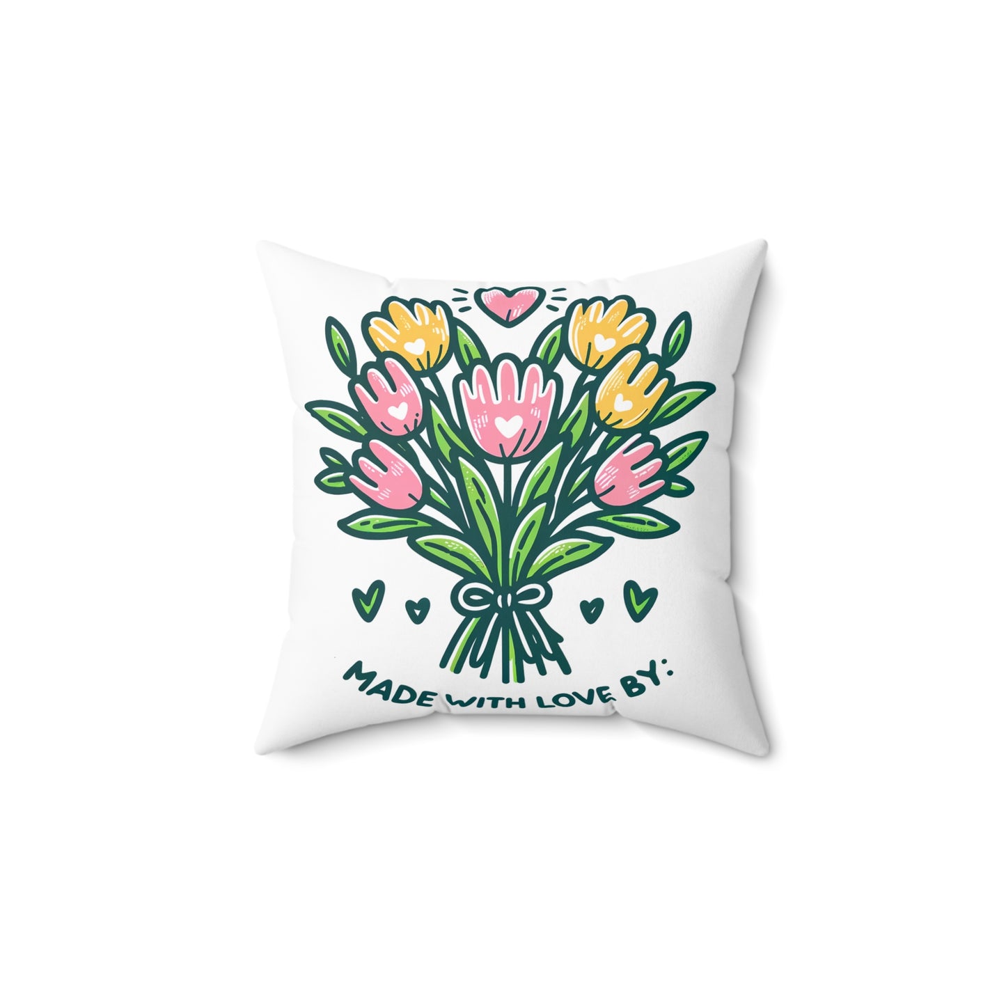 Floral Love Decorative Pillow - "Made with Love" Design