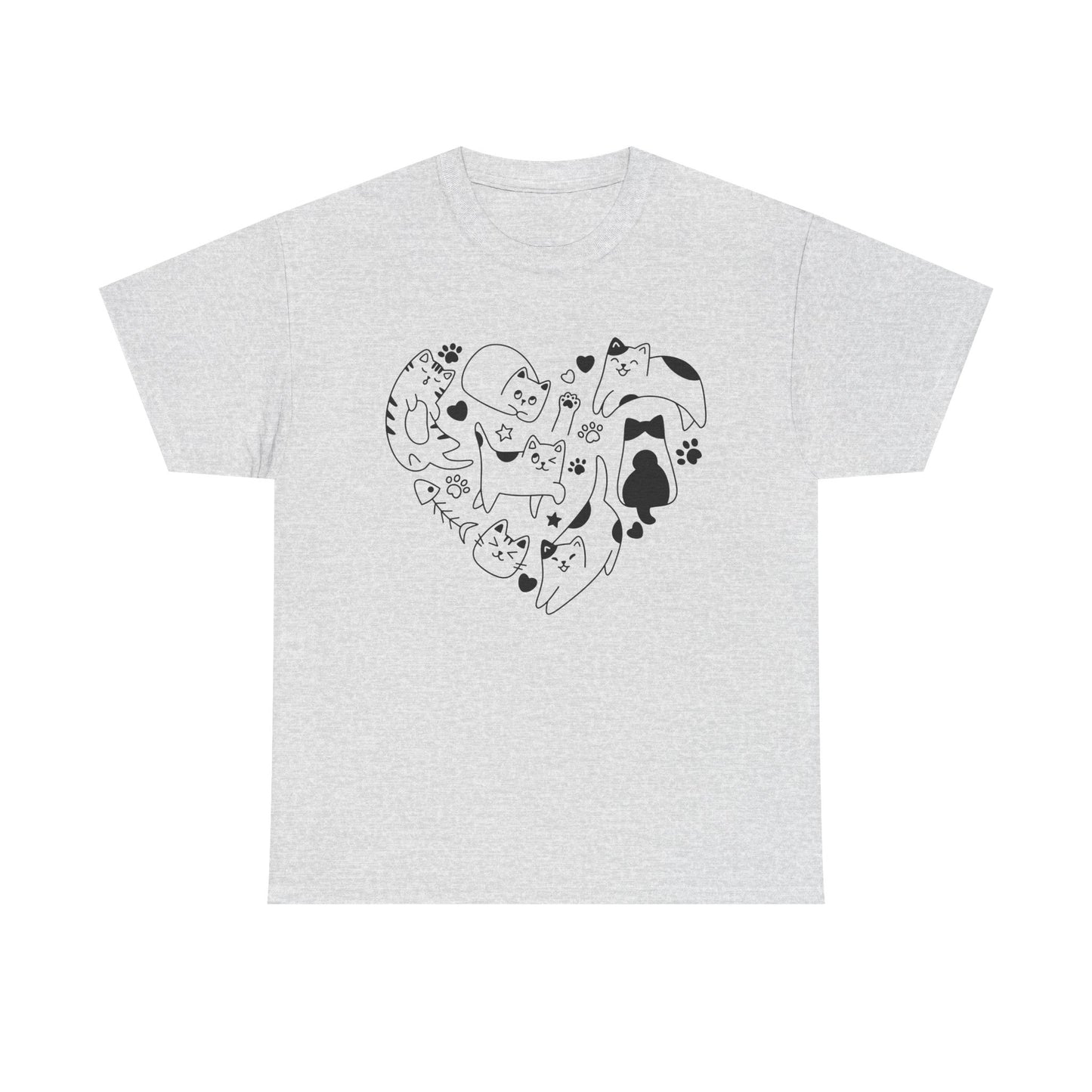 Cat Lover Heavy Cotton Tee | Heart Design | Cute Animal Gifts