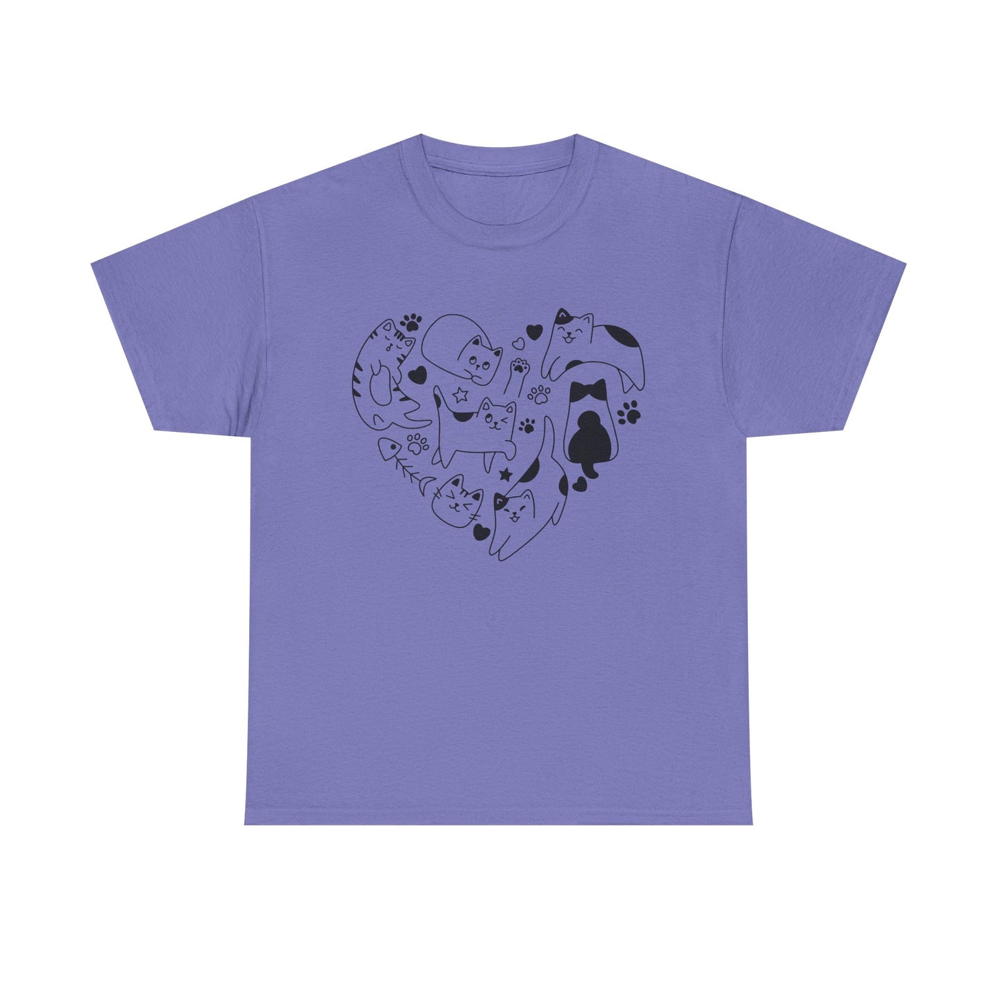 Cat Lover Heavy Cotton Tee | Heart Design | Cute Animal Gifts
