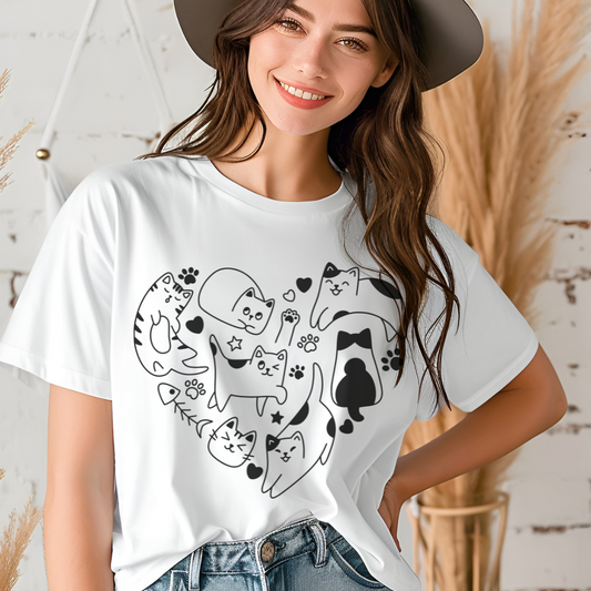 Cat Lover Heavy Cotton Tee | Heart Design | Cute Animal Gifts